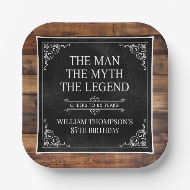 Plato De Papel Rustic Man Myth Legend 85th Birthday Black (Anverso)