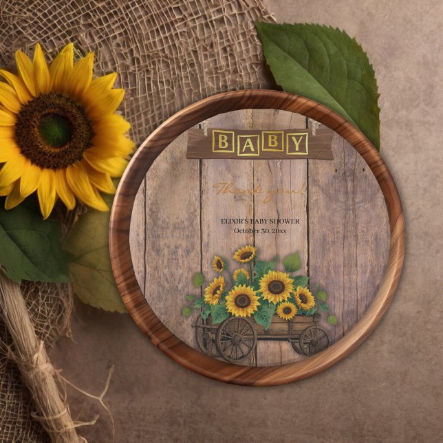 Plato De Papel Rustic Modern Sunflower Carriage Baby Shower (Subido por el creador)