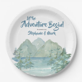 Plato De Papel Rustic Mountains Watercolor Adventure Baby Shower