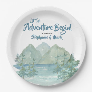 Plato De Papel Rustic Mountains Watercolor Adventure Baby Shower