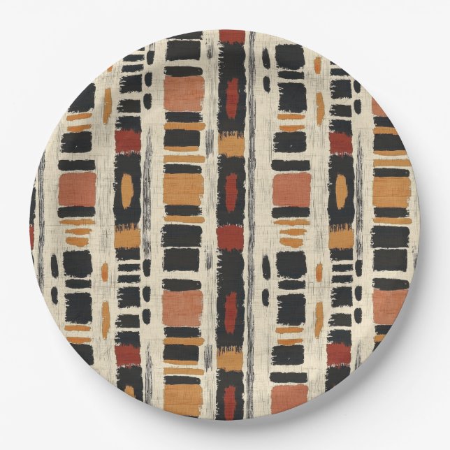Plato De Papel Rustic Mudcloth Geometric Pattern (1) (Anverso)