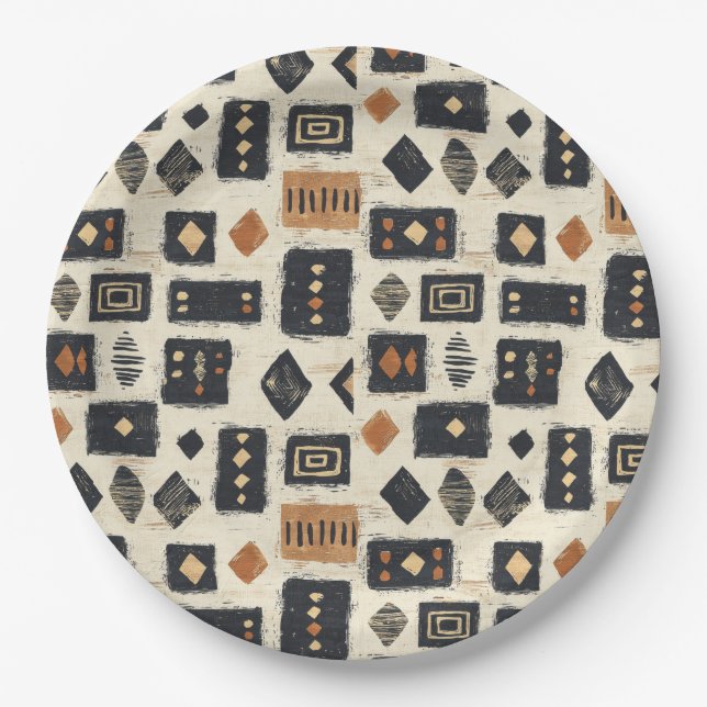 Plato De Papel Rustic Mudcloth Geometric Pattern (2) (Anverso)
