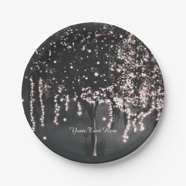Plato De Papel Rustic Night Mossy Tree enciende placas Bodas (Anverso)