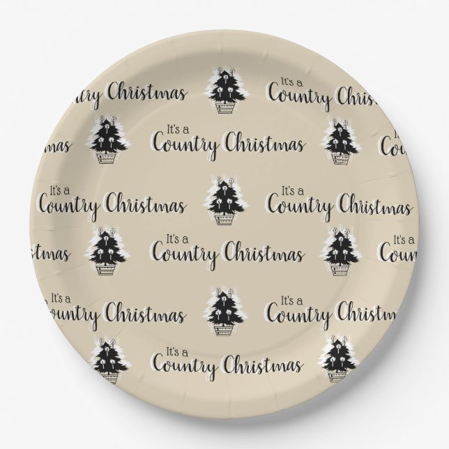Plato De Papel Rustic Old Fashion Country Árboles navideños Beige (Anverso)