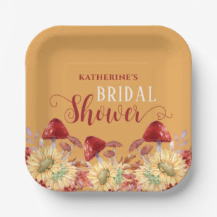 Plato De Papel Rustic Otoño Bridal Shower Sunflowers Mushroom