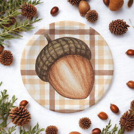 Plato De Papel Rustic Otumt Brown Plaid Fall Acorn Baby Shower