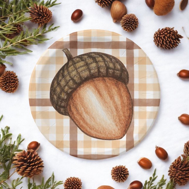 Plato De Papel Rustic Otumt Brown Plaid Fall Acorn Baby Shower (Subido por el creador)