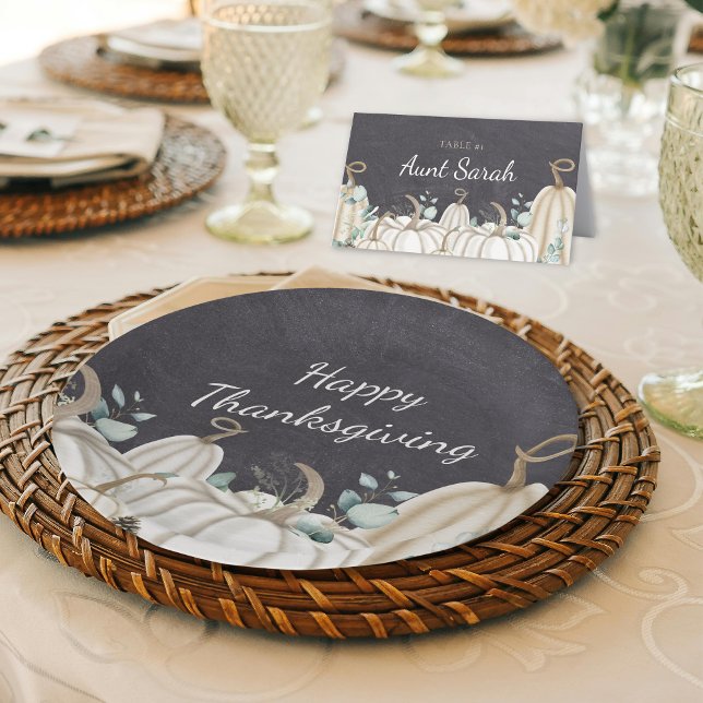 Plato De Papel Rustic Pumpkins Farmhouse Feliz Día de Gracias (Rustic Farmhouse Happy Thanksgiving Pumpkins Theme Paper Plates for Fall Dinner Party or Event)