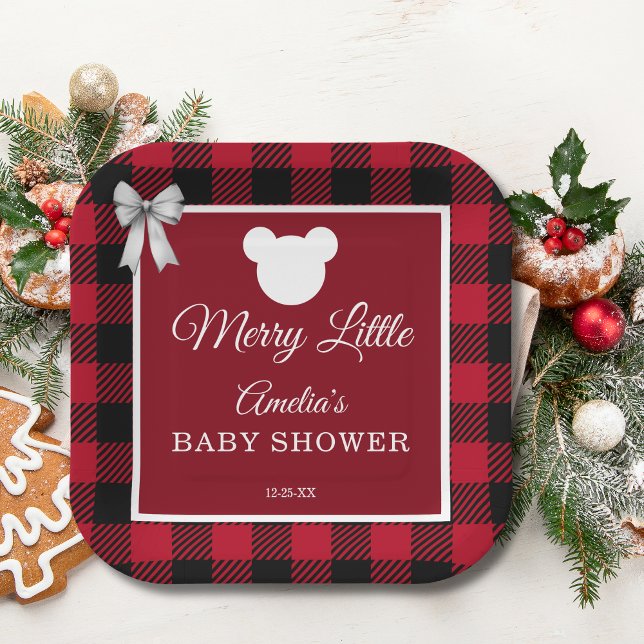 Plato De Papel Rustic Red Plaid Merry Little Baby Shower (Subido por el creador)