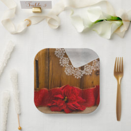 Plato De Papel Rustic Red Poinsettia Country Winter Wedding