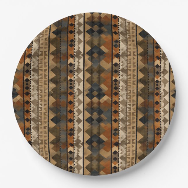 Plato De Papel Rustic Southwestern Stripe Pattern (6) (Anverso)