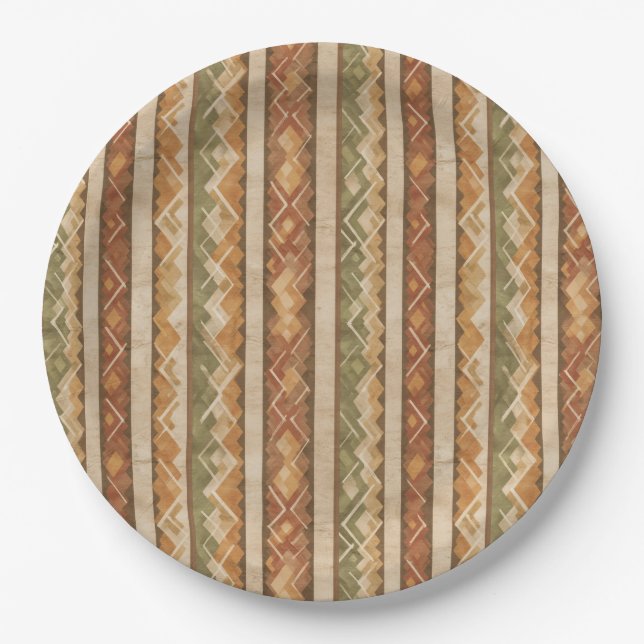 Plato De Papel Rustic Southwestern Stripe Pattern (7) (Anverso)