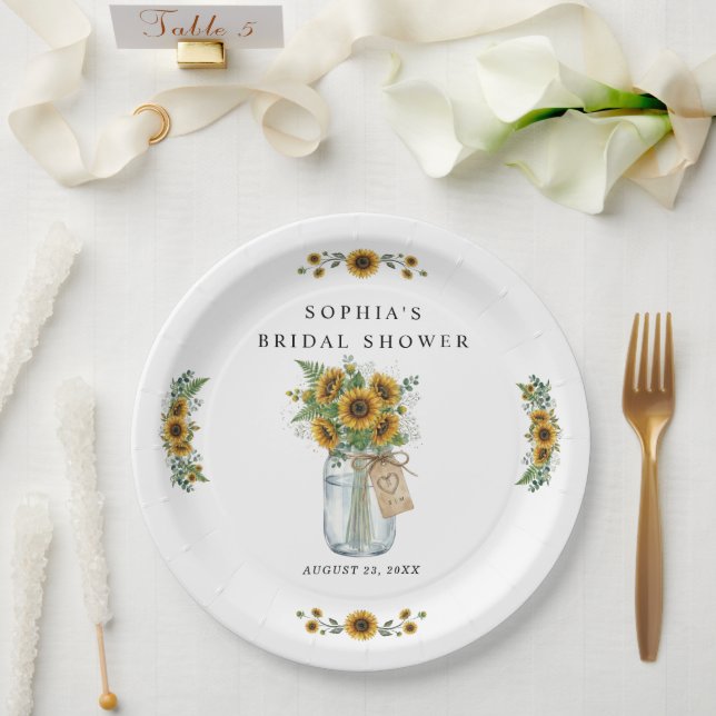 Plato De Papel Rustic Sunflower Mason Jar Bridal Shower Paper  (Boda)
