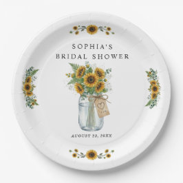 Plato De Papel Rustic Sunflower Mason Jar Bridal Shower Paper 