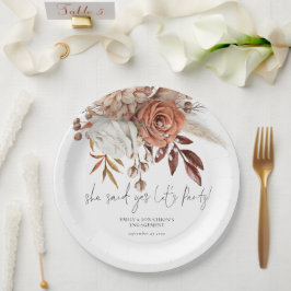 Plato De Papel Rustic Terracotta Florals Dijo Sí Compromiso