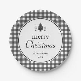 Plato De Papel Rustic Tree Merry Christmas Plaid Christmas Party