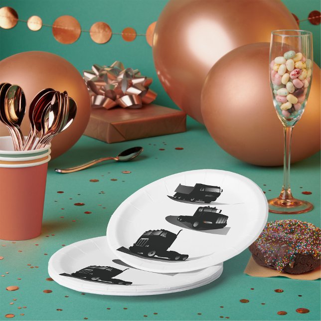 Plato De Papel Rustic Tres Camiones Negros Diseño de Camiones Vin (Subido por el creador)