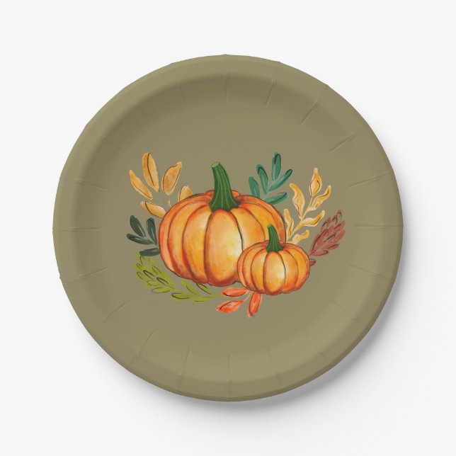 Plato De Papel Rustic Vintage Pumpkin Thanksgiving Party (Anverso)
