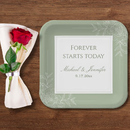 Plato De Papel Rustic Wedding Sage Green and White Modern