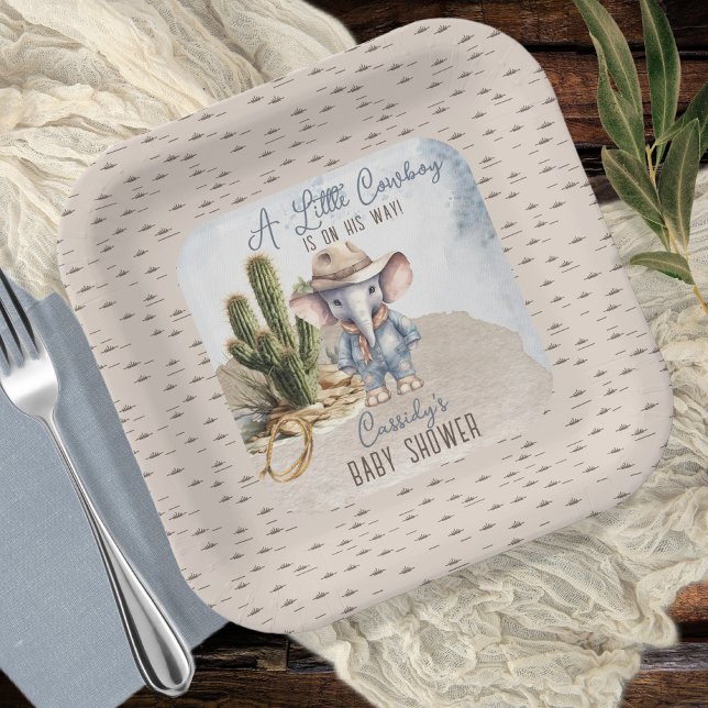 Plato De Papel Rustic Western Elephant Cowboy Boy Baby Shower (Rustic Western Elephant Cowboy Boy Baby Shower Paper Plates)
