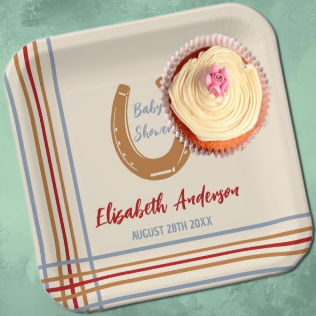 Plato De Papel Rustic Western Horseshoe Baby Shower (Subido por el creador)