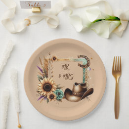 Plato De Papel Rustic Western Mr & Mrs Fiesta Plates
