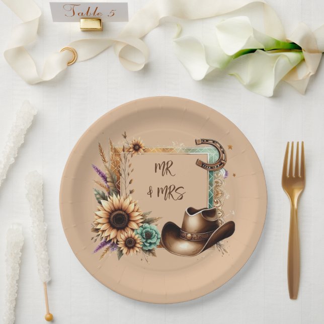 Plato De Papel Rustic Western Mr & Mrs Fiesta Plates (Boda)