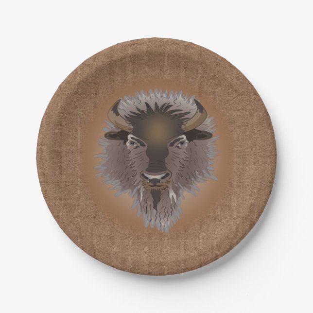 Plato De Papel Rustic Western Plains Bison (Anverso)