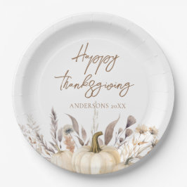 Plato De Papel Rustic White Pumpkin Thanksgiving