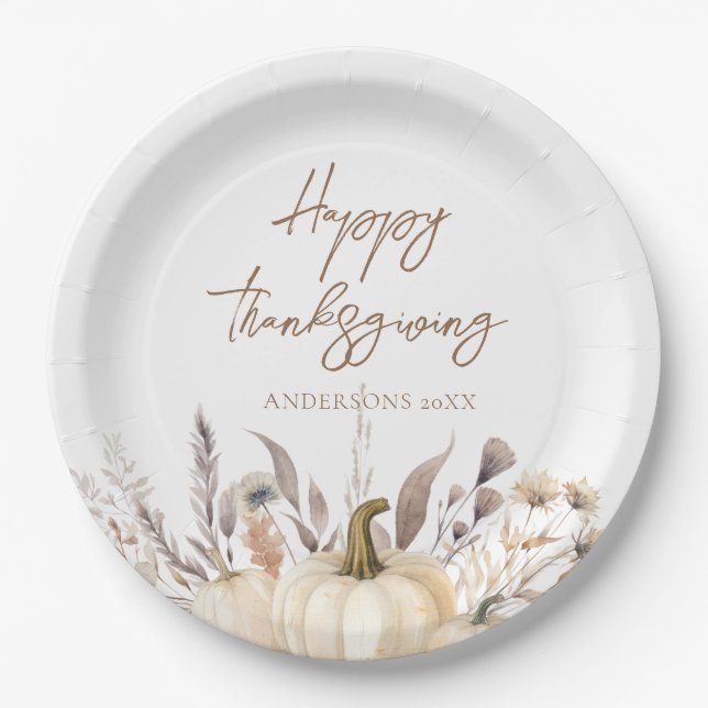 Plato De Papel Rustic White Pumpkin Thanksgiving (Anverso)