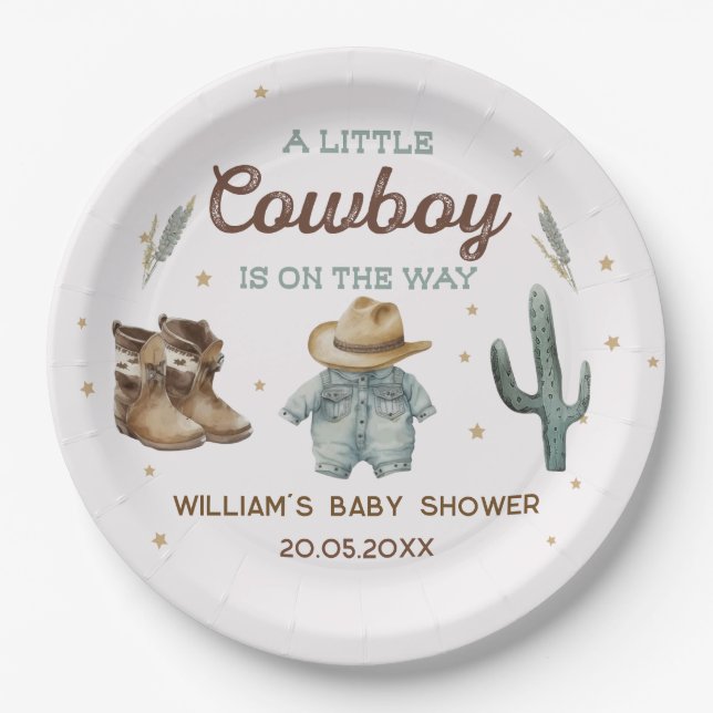 Plato De Papel Rustic Wild West Cowboy Baby Shower (Anverso)
