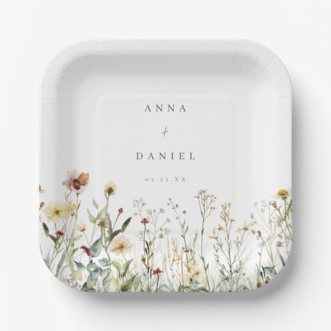 Plato De Papel Rustic Wildflower Meadow Wedding (Anverso)