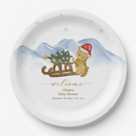 Plato De Papel Rustic Winter Sleigh Bear Baby Shower Welcome