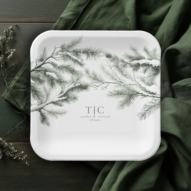 Plato De Papel Rustic Winter Wedding Boughs Forest Green ID1049 (Subido por el creador)
