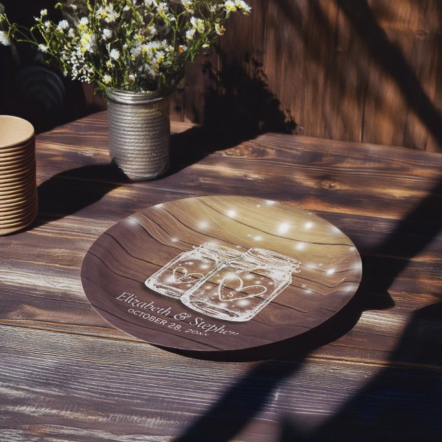 Plato De Papel Rustic Wood Mason Jar String ilumina ducha de matr (Subido por el creador)