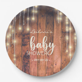 Plato De Papel Rustic Wood String Lights Baby Shower