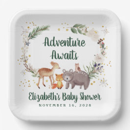 Plato De Papel Rustic Woodland Animals Winter Baby Shower