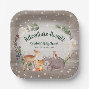 Plato De Papel Rustic Woodland Animals Winter Baby Shower