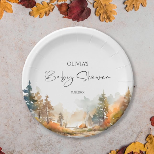 Plato De Papel Rustic Woodland Autumn Forest Baby Shower (Subido por el creador)