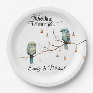 Plato De Papel Rustic Woodland Love Birds Celebration
