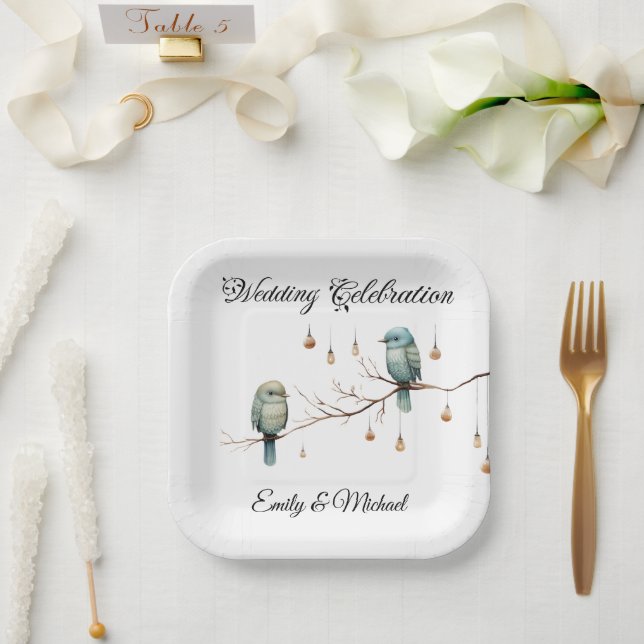 Plato De Papel Rustic Woodland Love Birds Celebration (Boda)