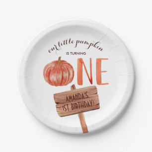 Plato De Papel Rústica acuarela Un primer cumpleaños calabaza p