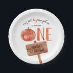 Plato De Papel Rústica acuarela Un primer cumpleaños calabaza peq<br><div class="desc">Rústico único una calabaza acuarela casa de campo 1er cumpleaños placas de papel</div>