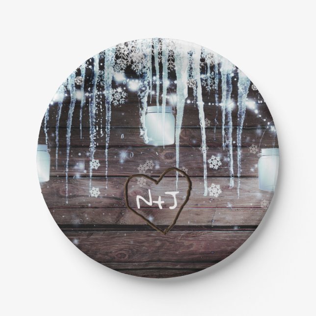 Plato De Papel Rústica barril de madera y luz Boda de granero de  (Anverso)