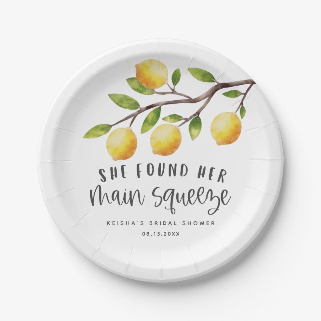Plato De Papel Rústica ducha de novia con limón (Anverso)