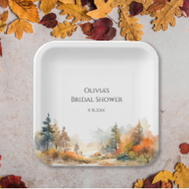 Plato De Papel Rústica ducha de novias en el bosque otoñal