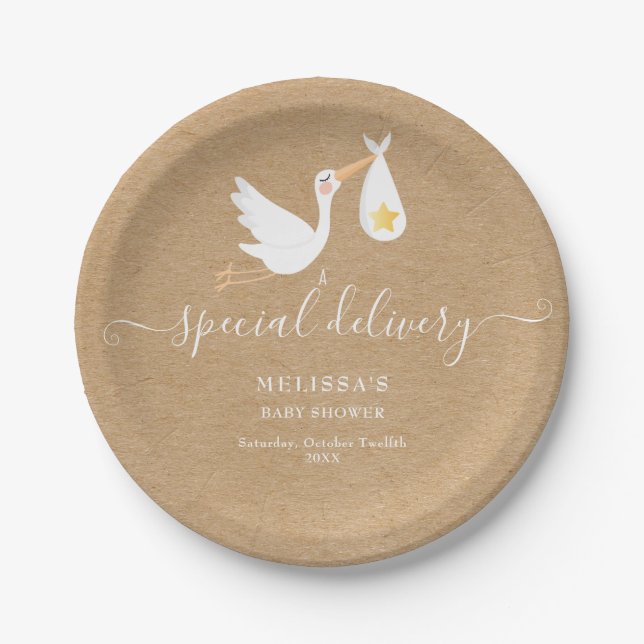 Plato De Papel Rústica especial de Baby Shower Star Stork (Anverso)