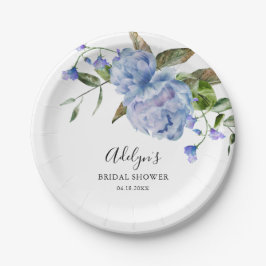 Plato De Papel Rústica Flor Azul Verde Ducha Bridal