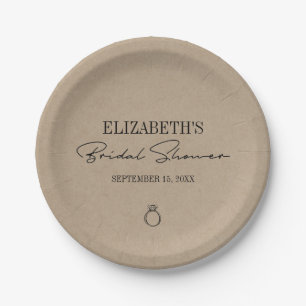 Plato De Papel Rústica Kraft Modern Script Bridal Shower
