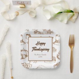 Plato De Papel Rústica Minimalista del Día de Acción de Gracias d